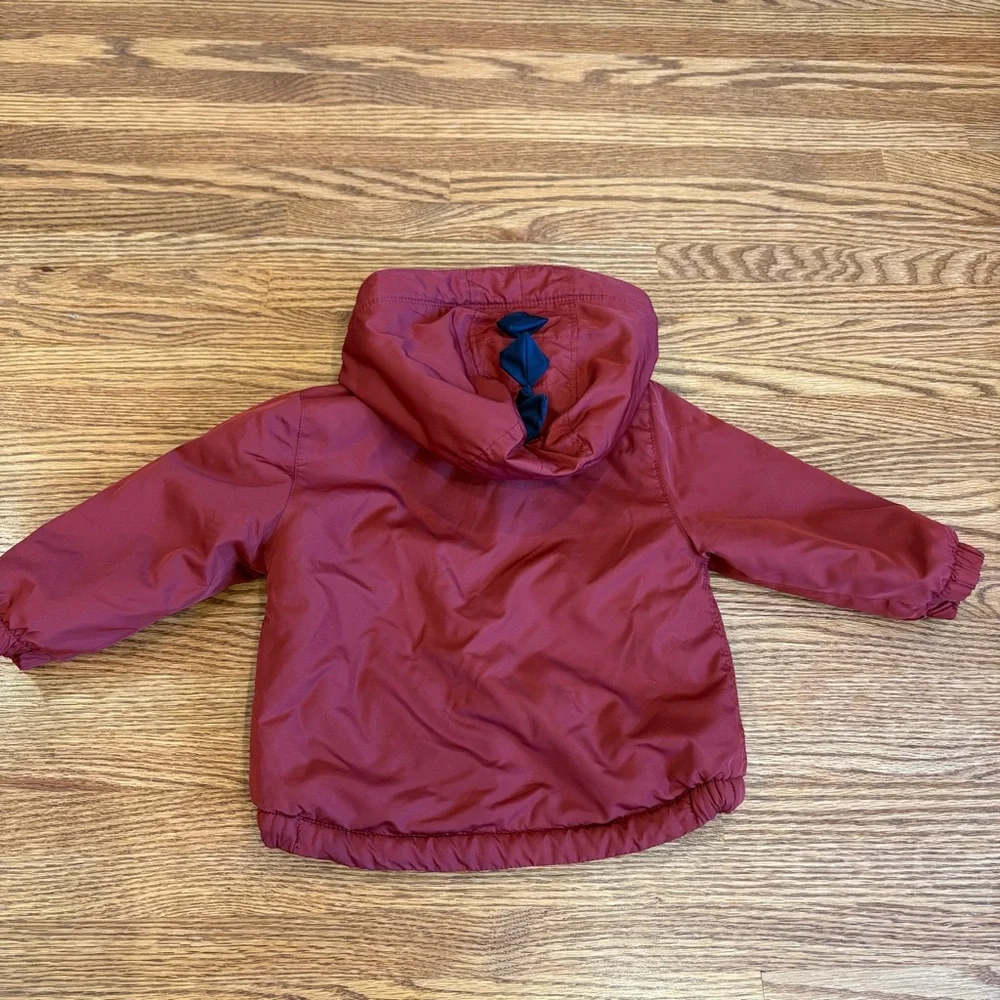 Baby Gap Deep Red Boy‎ Fleece Lined Jacket Dinosaur Spike 12-18 size